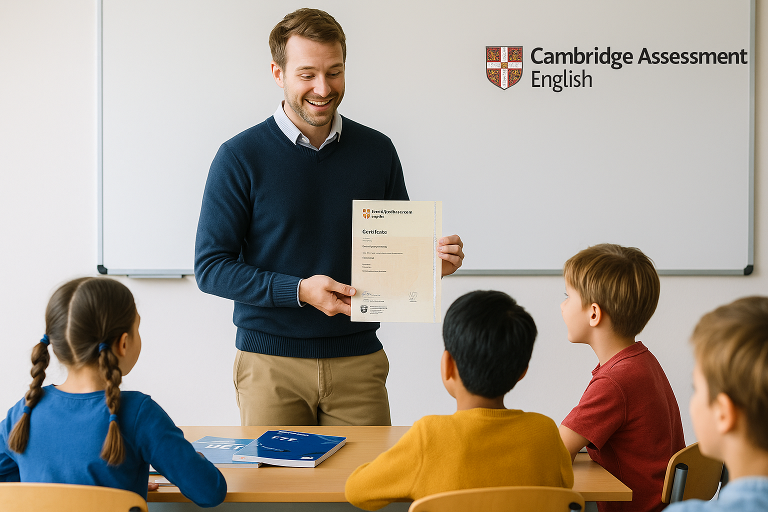 Teacher Presenting Cambridge Certificate
