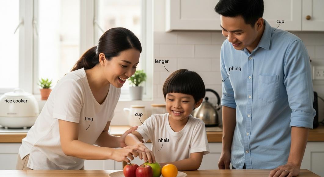 Cả nhà vui vẻ cùng con luyện phát âm tiếng Anh tại nhà